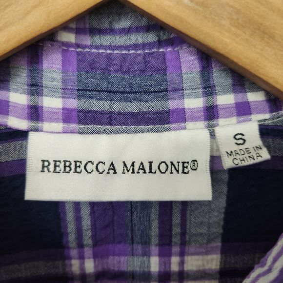 REBECCA MALONE Women's Purple Plaid Button Up Shirt 3/4 Sleeve Size S - Picture 4 of 7
